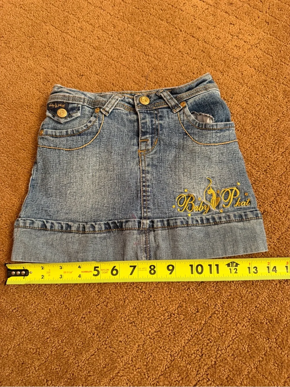 Y2K Baby Phat Denim Skirt Cat Logo Girls Size 6 Blue Jean Mini